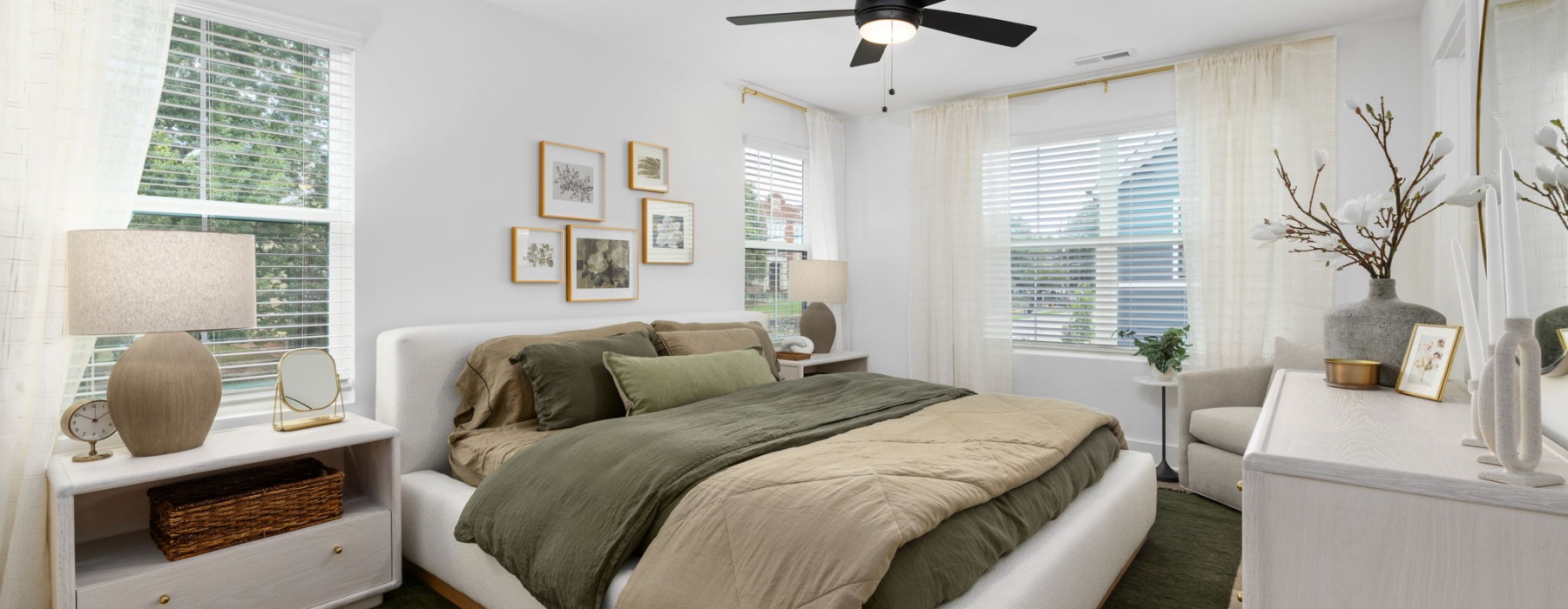 bedroom with natural lighting and warm lighting