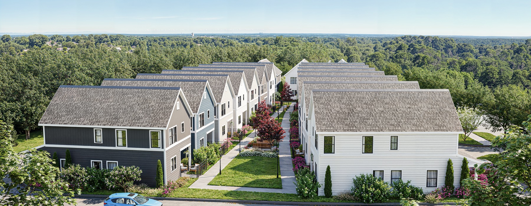 Mordecai homes showing a shared backyard greenspace courtyard